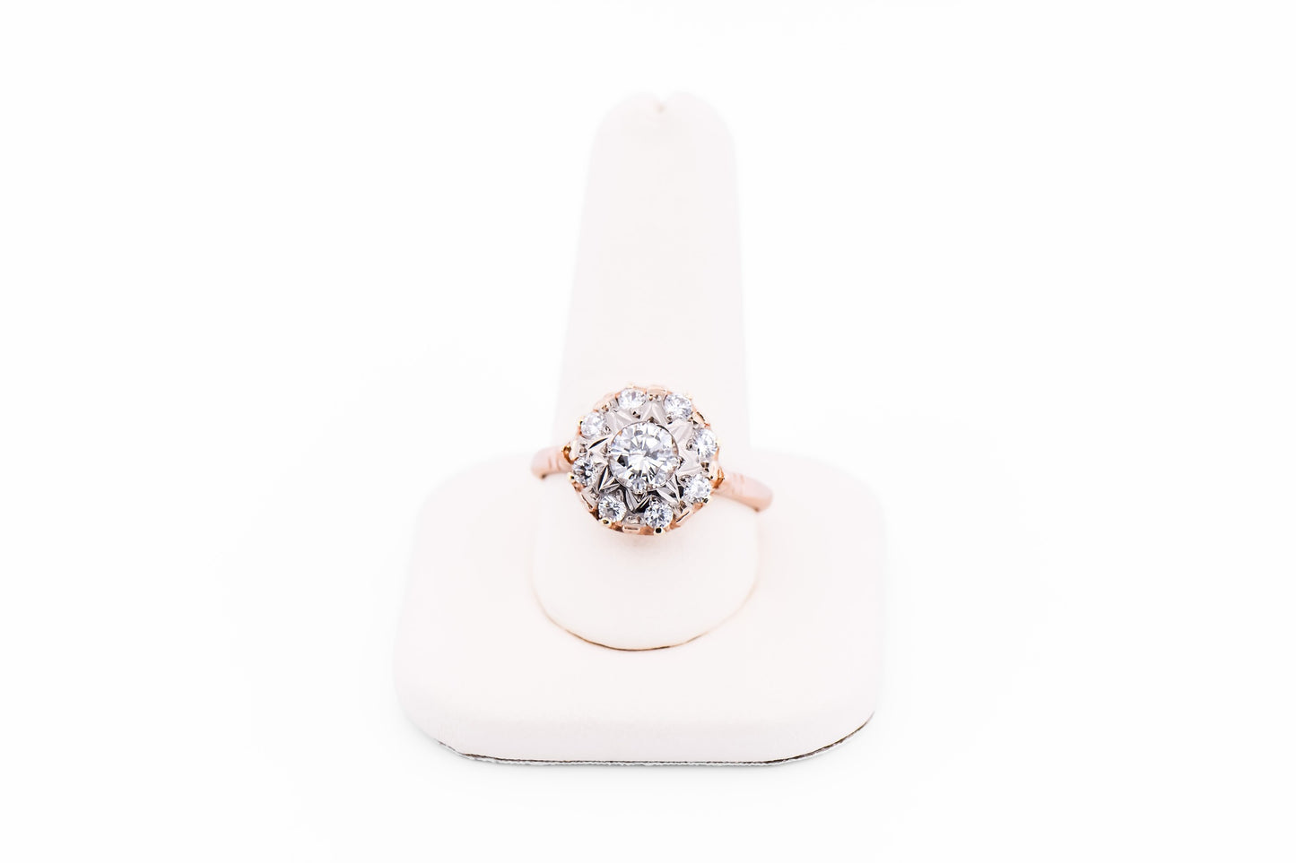 Vintage Russian Rose Gold & Diamond Halo Engagement Ring