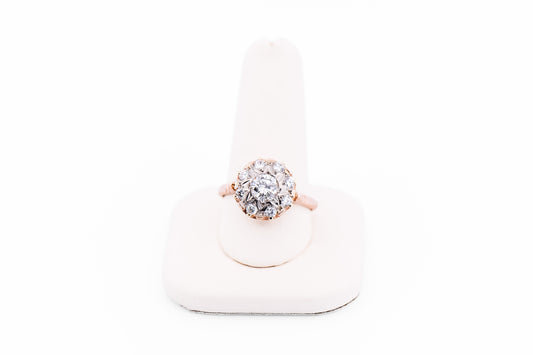 Vintage Russian Rose Gold & Diamond Halo Engagement Ring