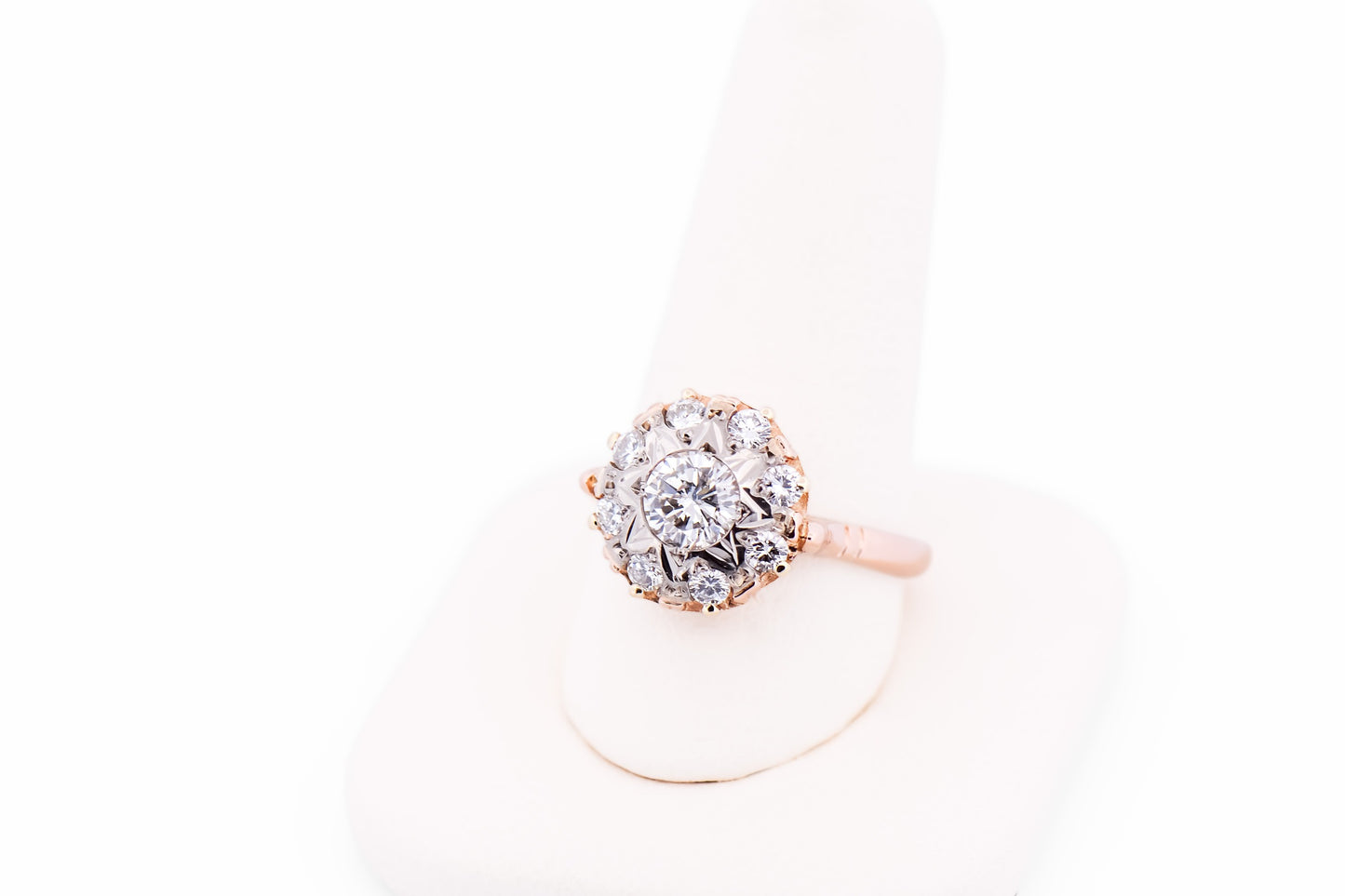 Vintage Russian Rose Gold & Diamond Halo Engagement Ring