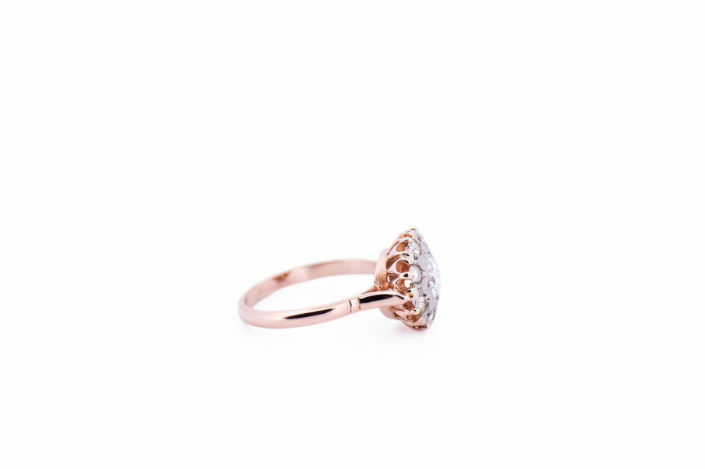Vintage Russian Rose Gold & Diamond Halo Engagement Ring
