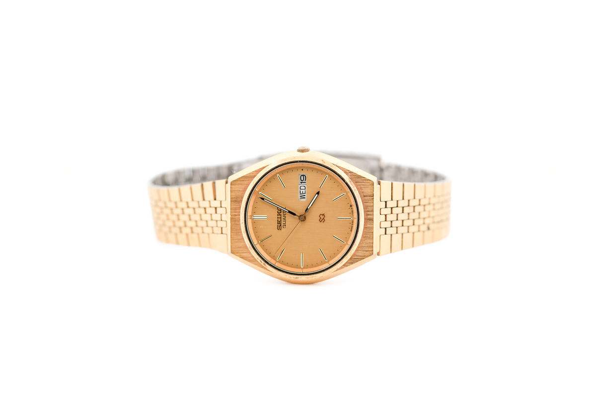 Vintage Seiko SQ Quartz Day-Date Wrist Watch - Gold Plated