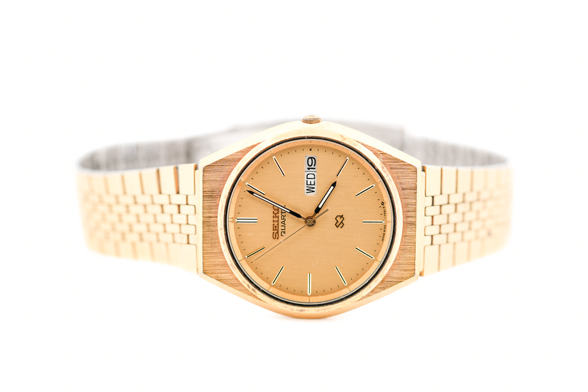 Vintage Seiko SQ Quartz Day-Date Wrist Watch - Gold Plated