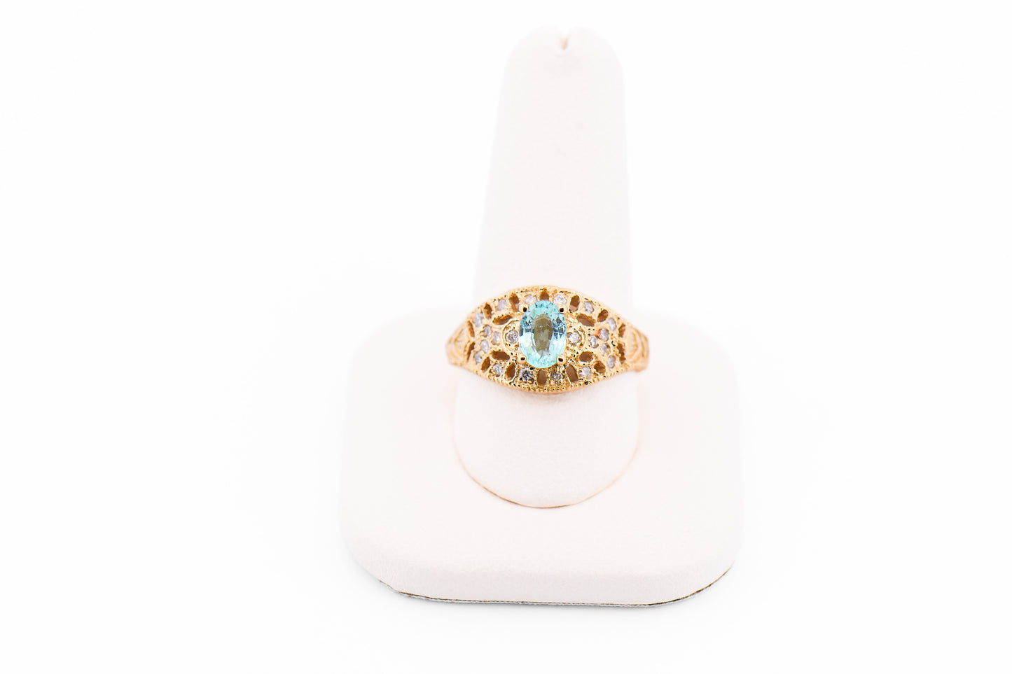 Vintage Styled Mozambique Paraiba Tourmaline & Diamond Ring in Yellow Gold