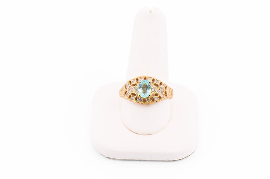 Vintage Styled Mozambique Paraiba Tourmaline & Diamond Ring in Yellow Gold