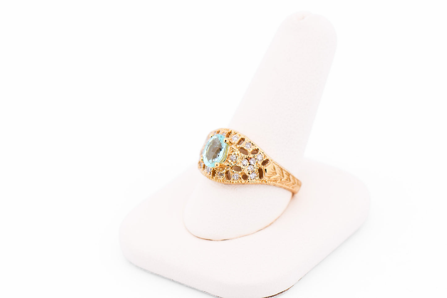 Vintage Styled Mozambique Paraiba Tourmaline & Diamond Ring in Yellow Gold