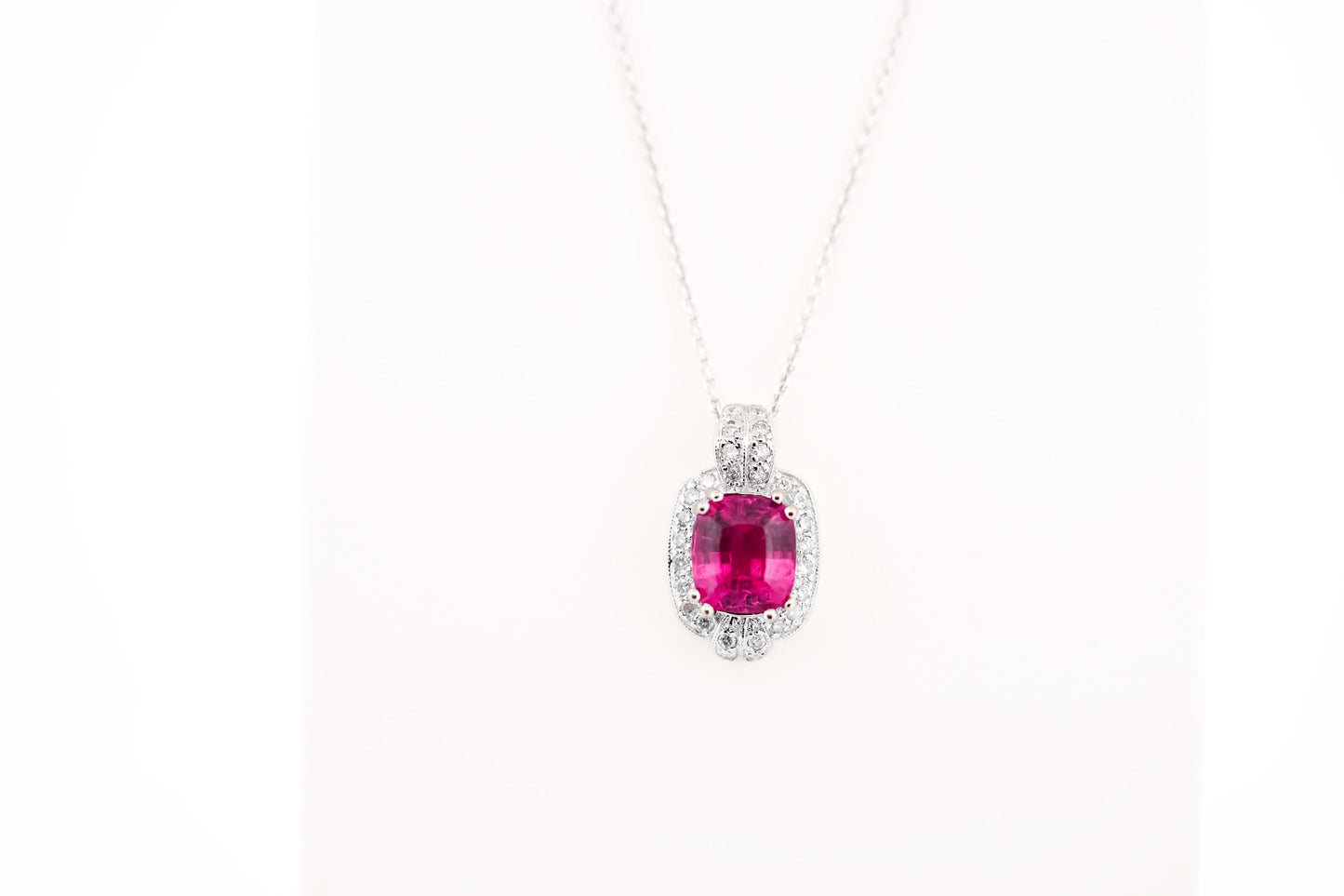 Vintage Styled Pendant with Cushion Pink Tourmaline & Diamonds