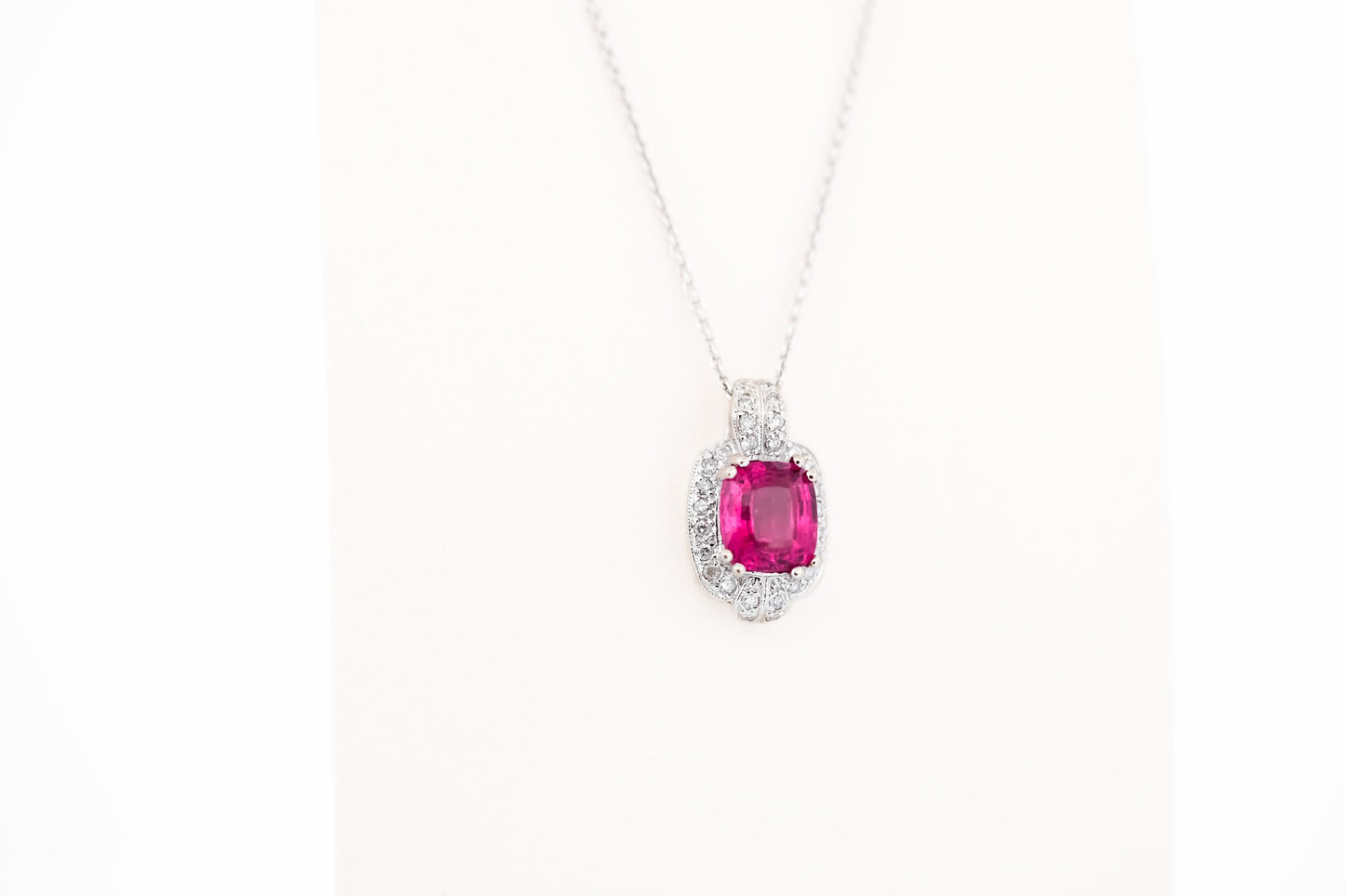 Vintage Styled Pendant with Cushion Pink Tourmaline & Diamonds
