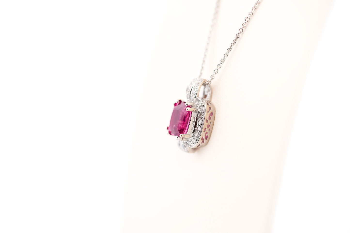 Vintage Styled Pendant with Cushion Pink Tourmaline & Diamonds