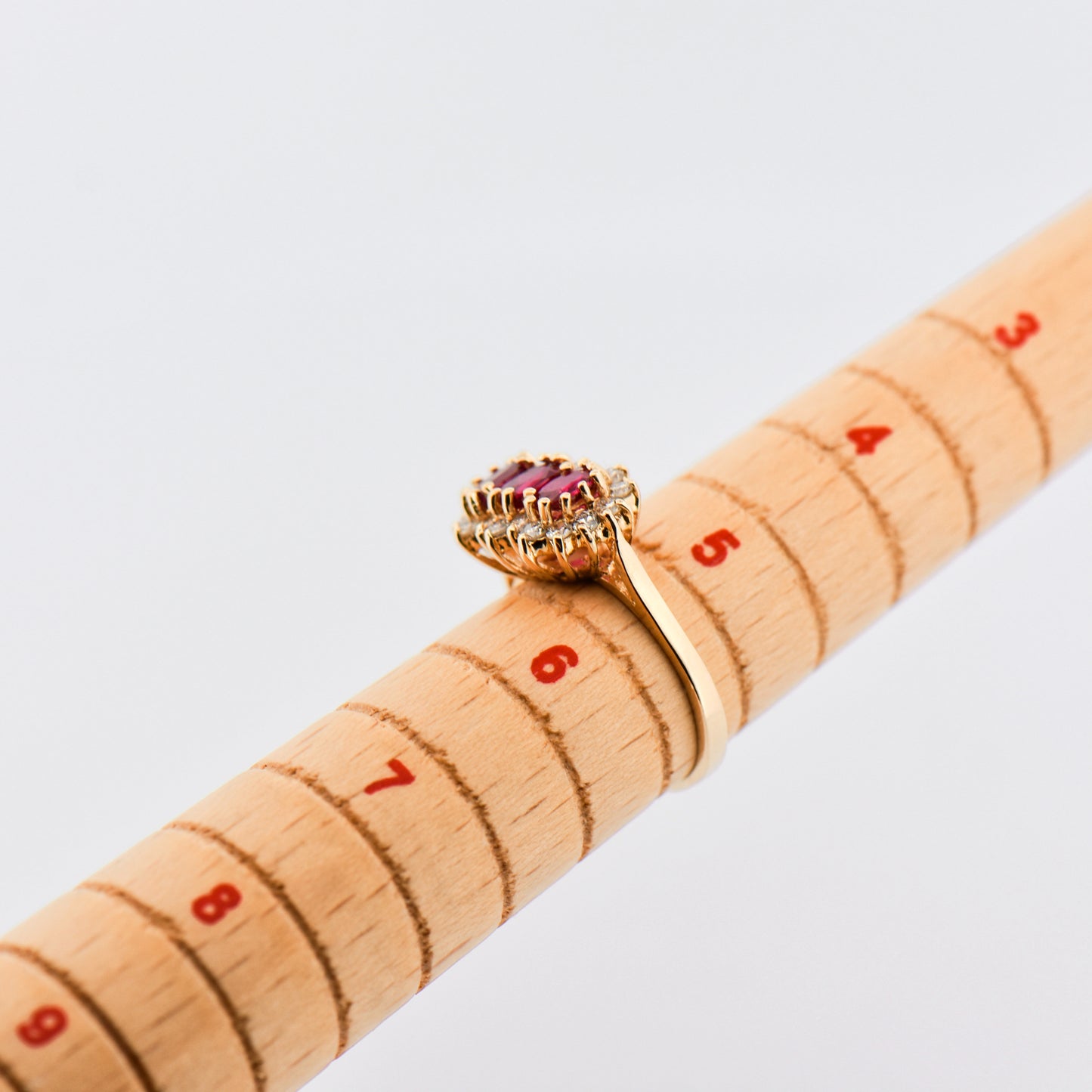 Vintage Three-Stone Ruby and Diamond Cluster Ring in 14k Gold