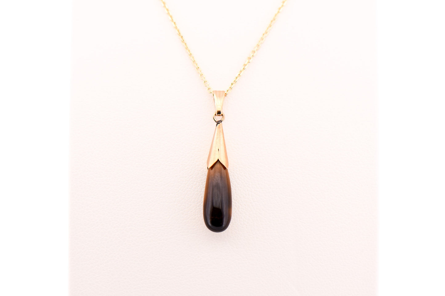 Vintage Tiger's Eye Briolette Drop Pendant in Yellow Gold
