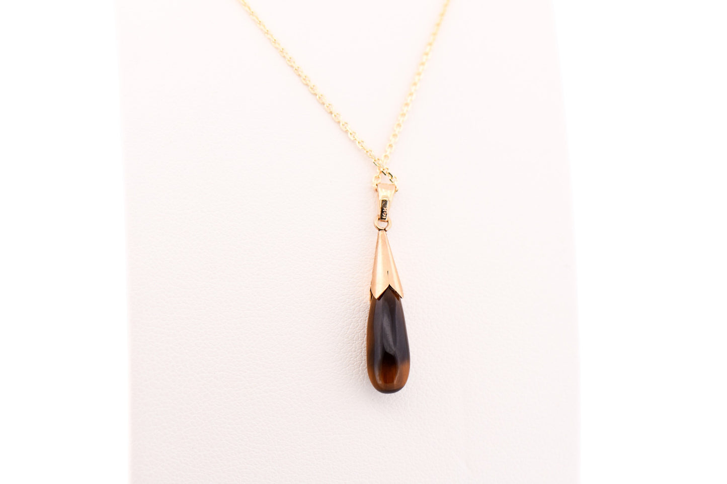 Vintage Tiger's Eye Briolette Drop Pendant in Yellow Gold