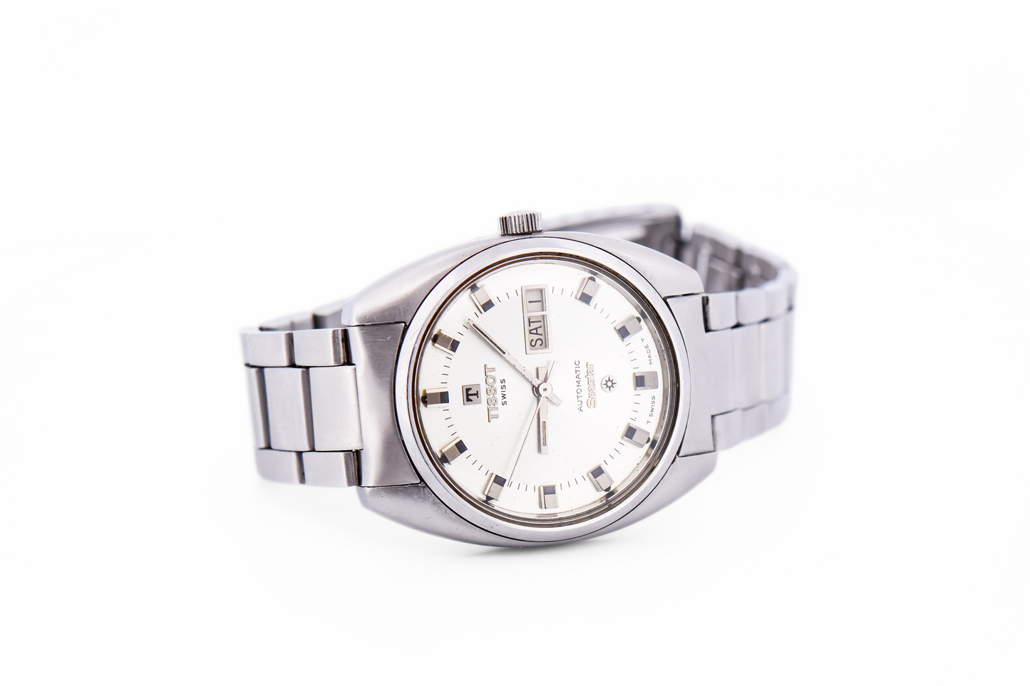 Vintage Tissot Seastar Day-Date Automatic Wrist Watch - Original Stainless Bracelet