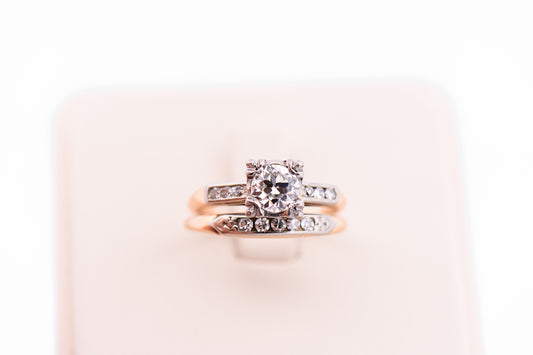 Vintage Wedding Set with Old European Cut Diamond in Two-Tone Gold