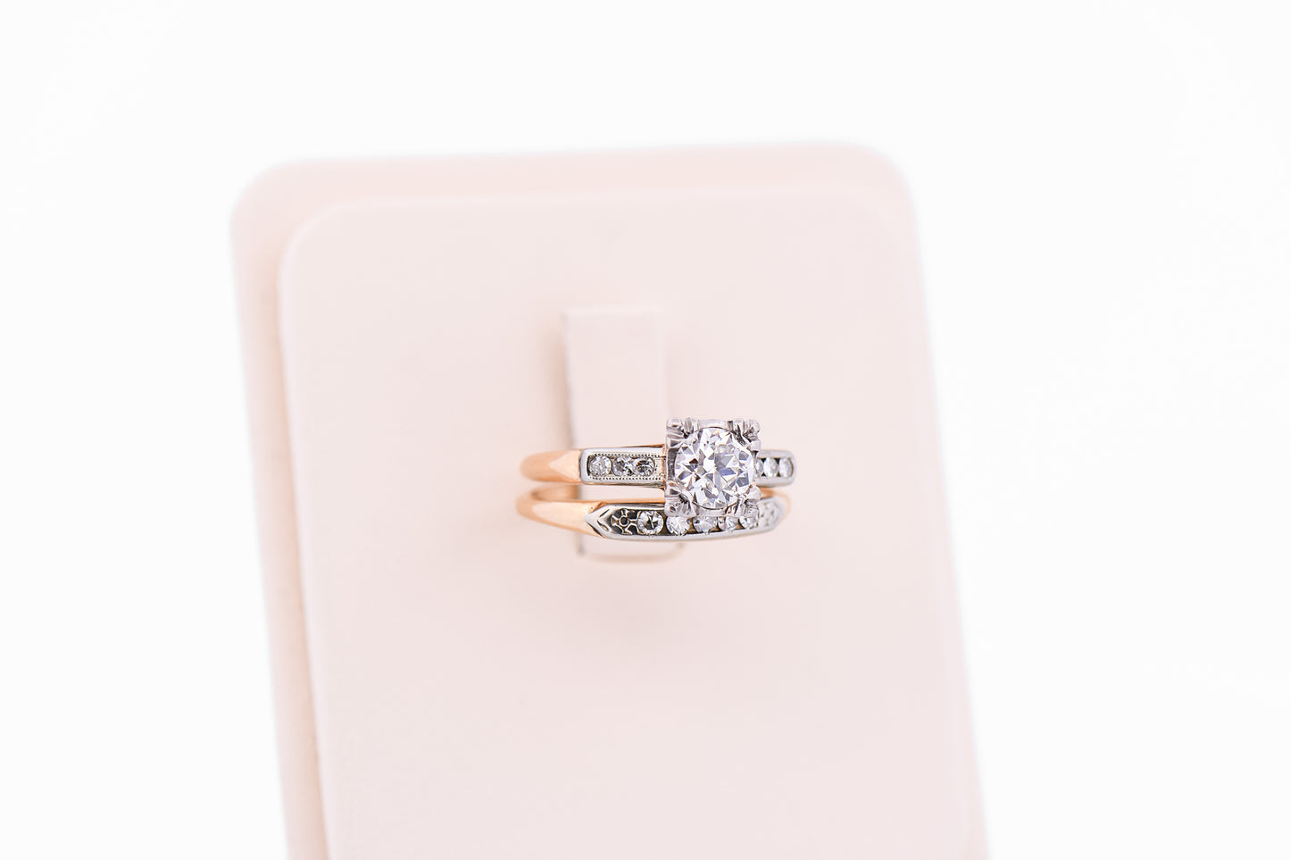 Vintage Wedding Set with Old European Cut Diamond in Two-Tone Gold