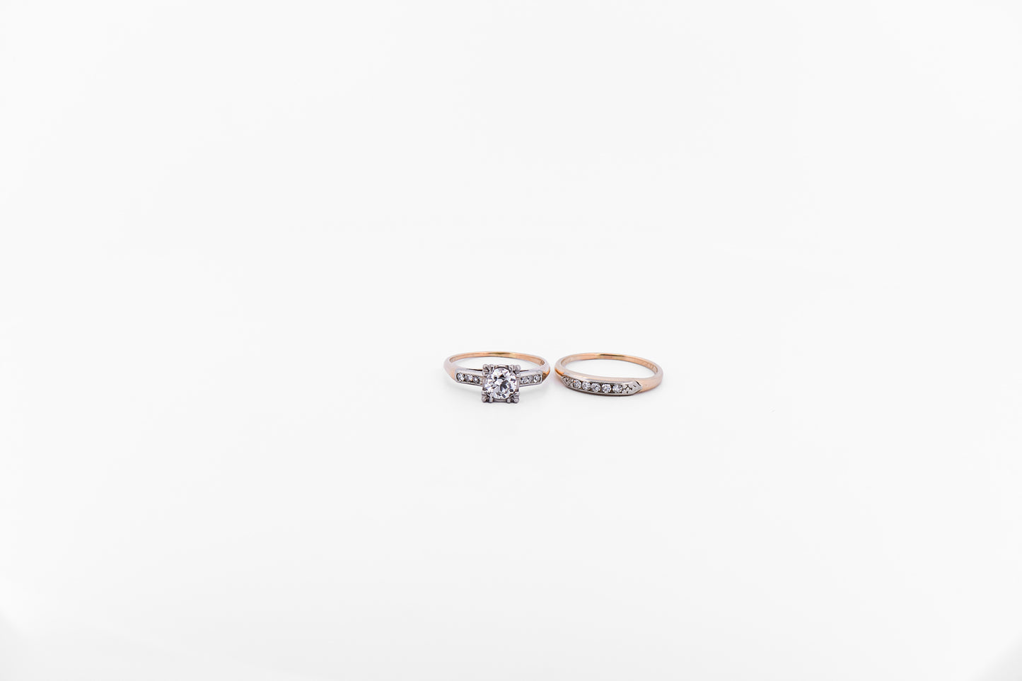 Vintage Wedding Set with Old European Cut Diamond in Two-Tone Gold