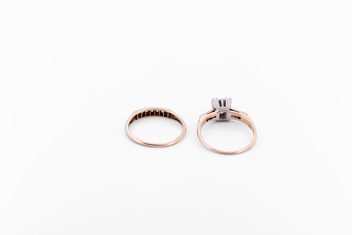 Vintage Wedding Set with Old European Cut Diamond in Two-Tone Gold