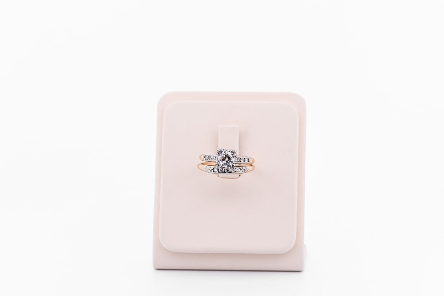 Vintage Wedding Set with Old European Cut Diamond in Two-Tone Gold