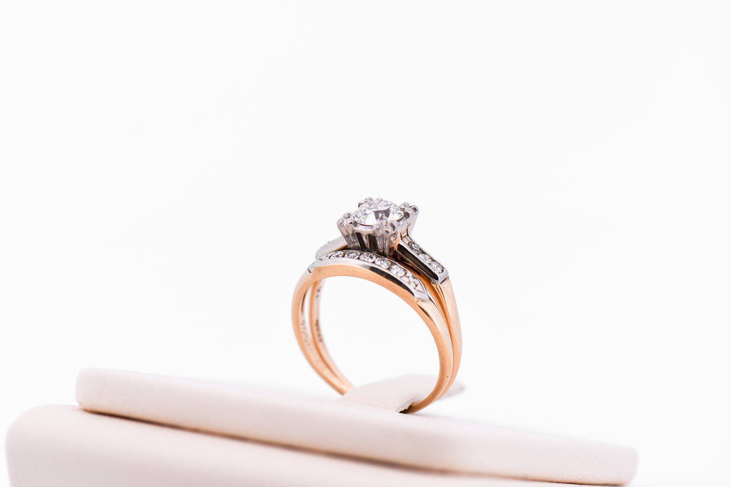 Vintage Wedding Set with Old European Cut Diamond in Two-Tone Gold