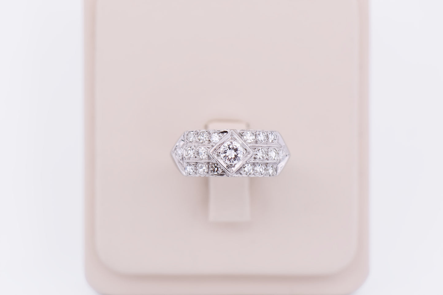 Vintage White Gold & Diamond Wedding Band with Old Cut Diamonds