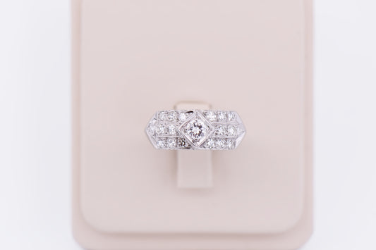 Vintage White Gold & Diamond Wedding Band with Old Cut Diamonds