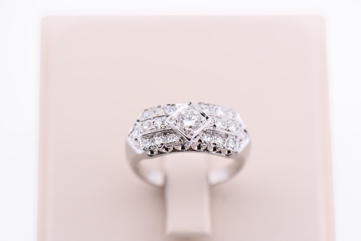 Vintage White Gold & Diamond Wedding Band with Old Cut Diamonds