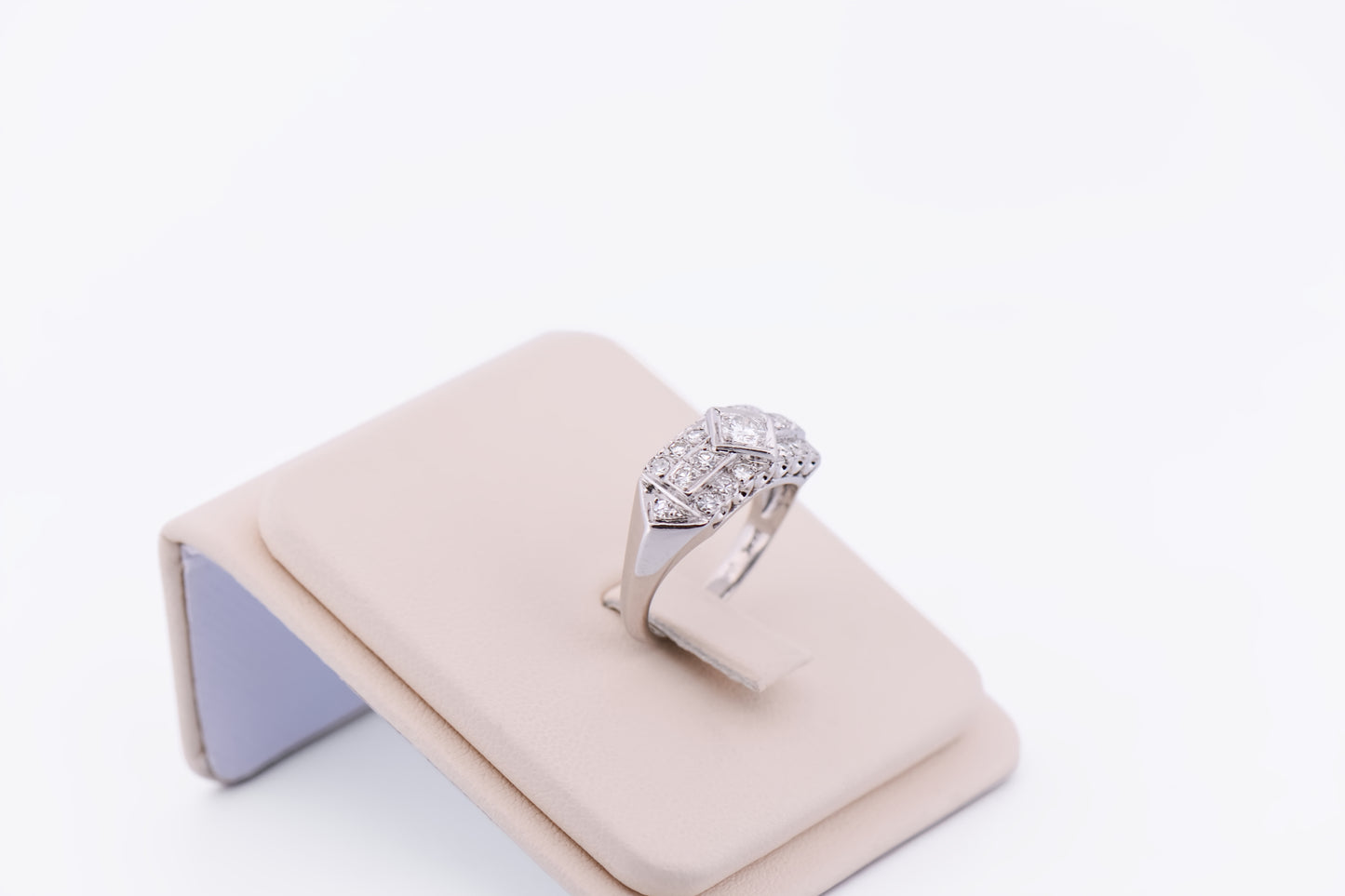 Vintage White Gold & Diamond Wedding Band with Old Cut Diamonds