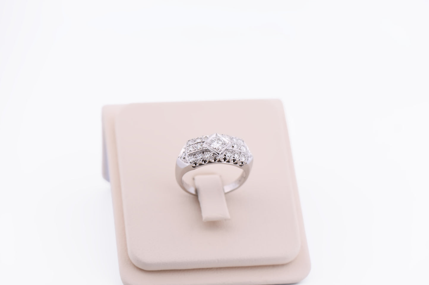 Vintage White Gold & Diamond Wedding Band with Old Cut Diamonds