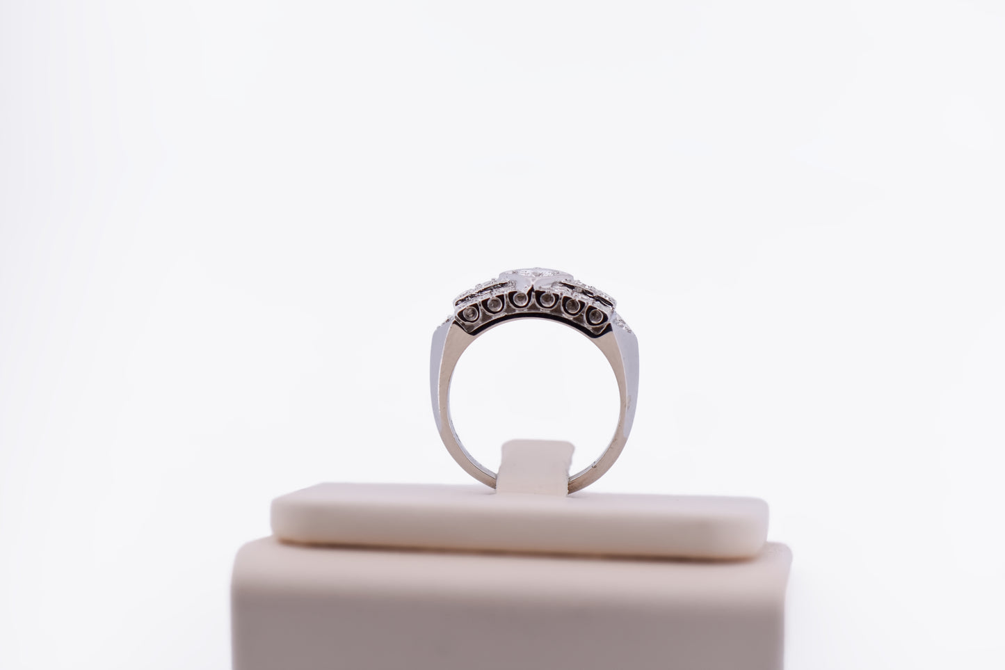Vintage White Gold & Diamond Wedding Band with Old Cut Diamonds