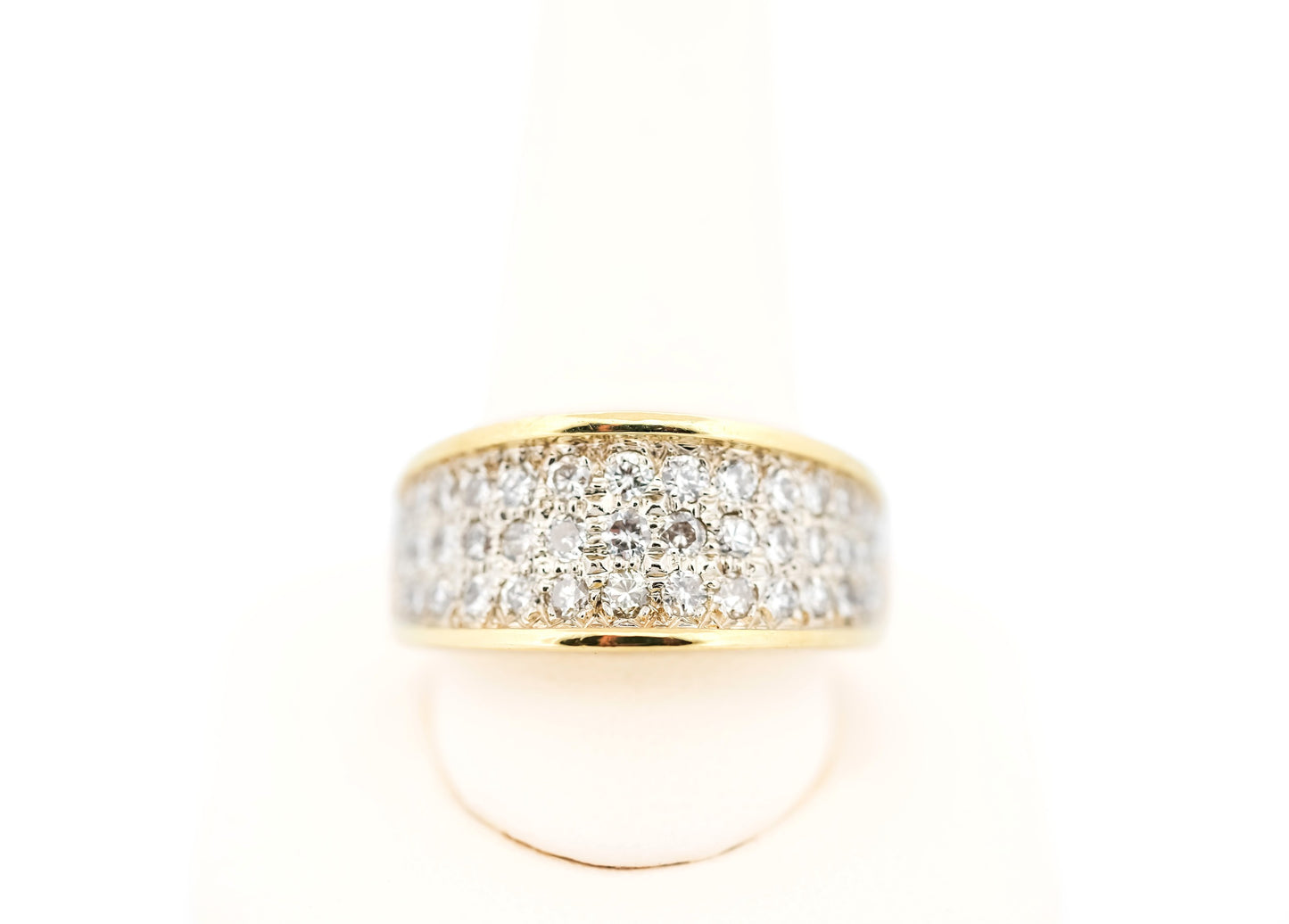 Vintage Wide 18k Yellow Gold & Pave' Diamond Ring - 1.5ctw