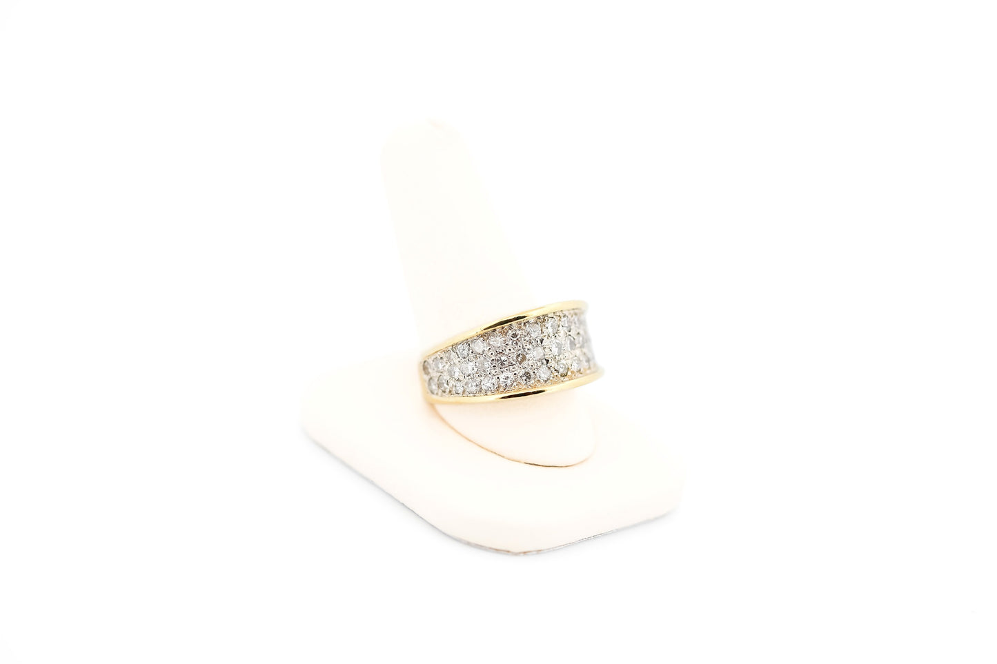 Vintage Wide 18k Yellow Gold & Pave' Diamond Ring - 1.5ctw