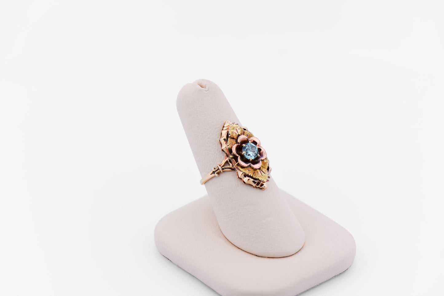 Vintage Yellow & Rose Gold Ring with Blue Zircon - Black Hills Gold Style