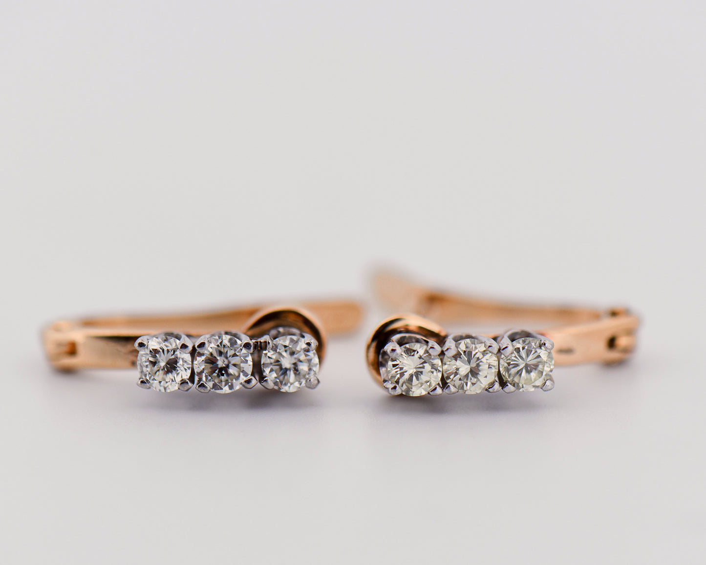 Vintage Diamond Leverback Earrings in Rose Gold