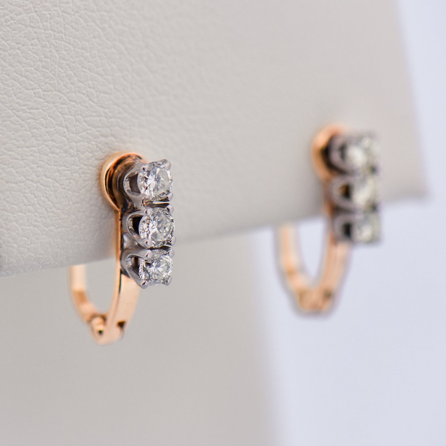 Vintage Diamond Leverback Earrings in Rose Gold