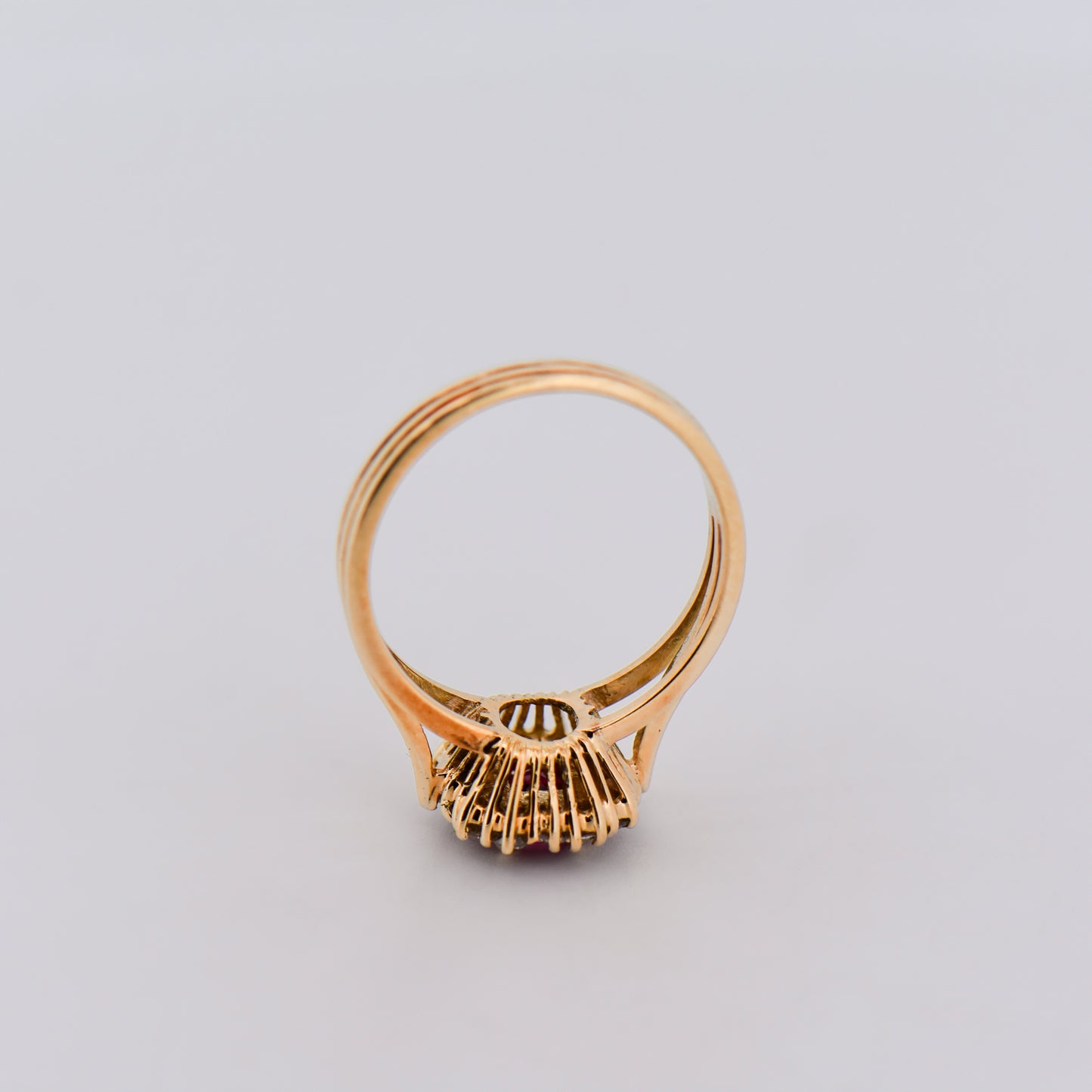 Vintage Pink Sapphire Halo Ring in Yellow Gold