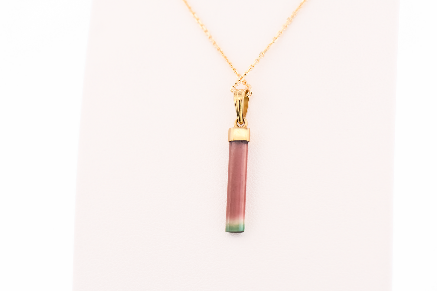 Watermelon Tourmaline Crystal Pendant with 14k Yellow Gold Cap and Bail