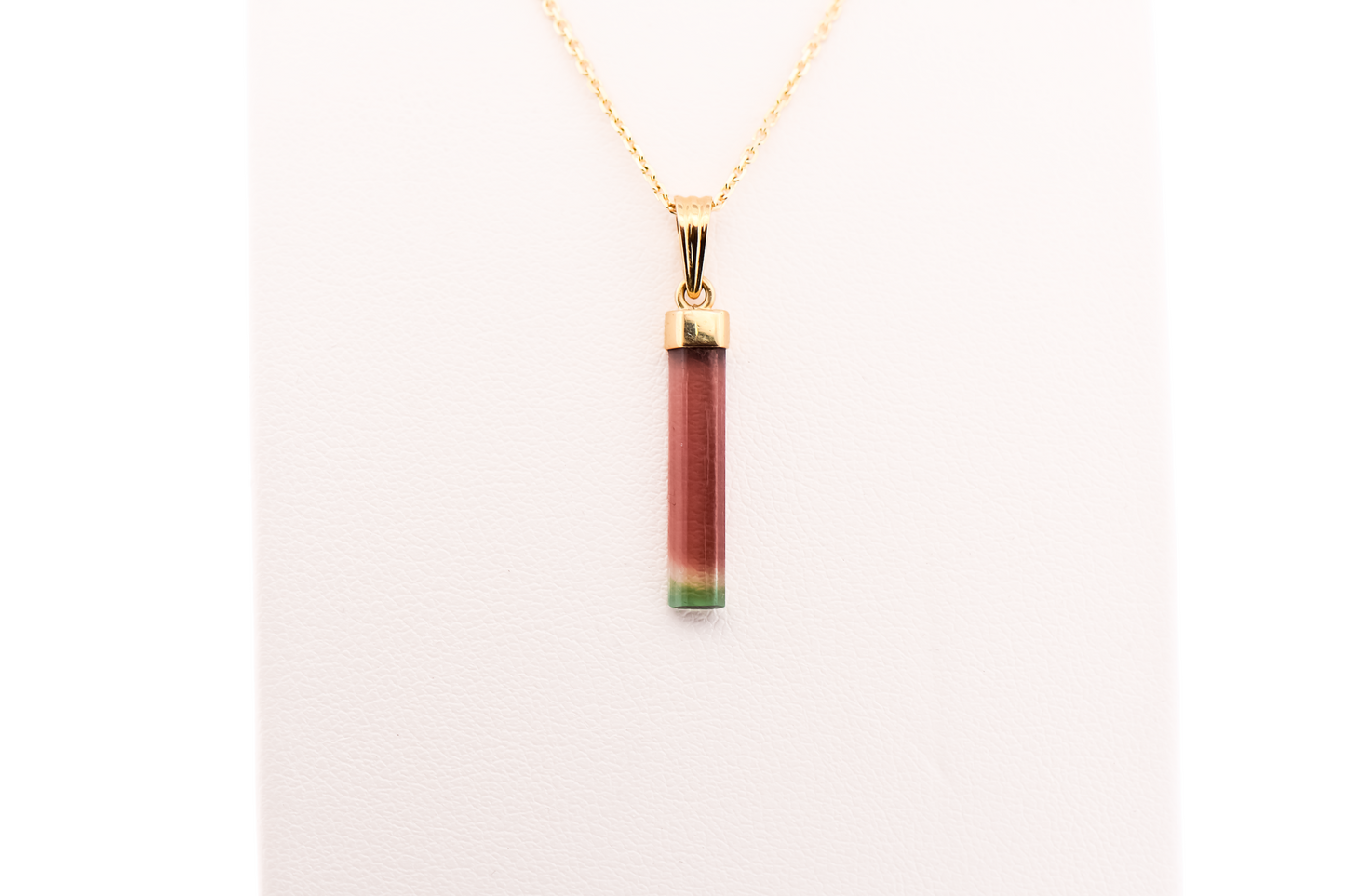 Watermelon Tourmaline Crystal Pendant with 14k Yellow Gold Cap and Bail