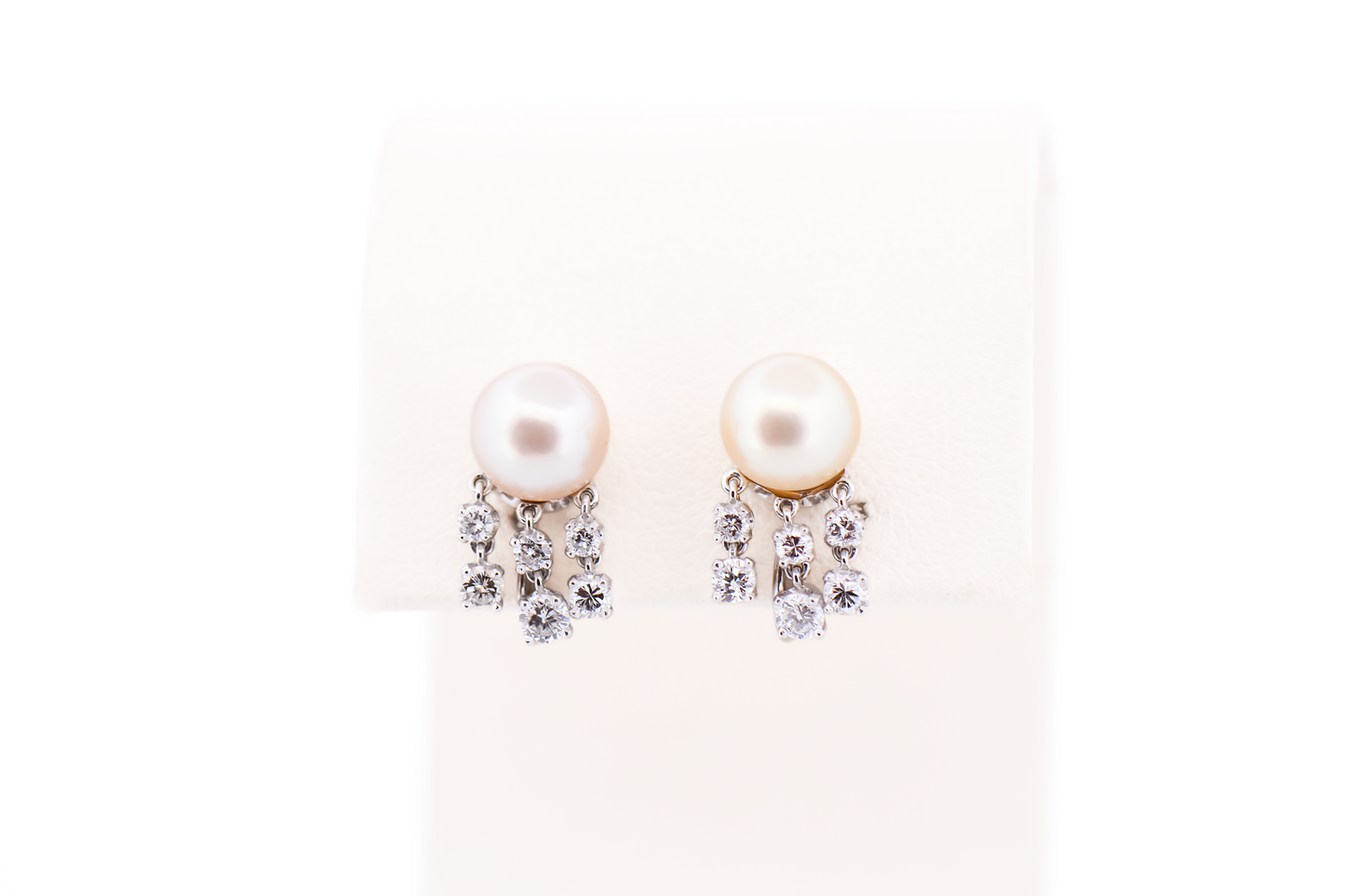 White Akoya Pearl & Diamond Chandelier Earrings - Screw-On Backs for Non-Pierced Ears