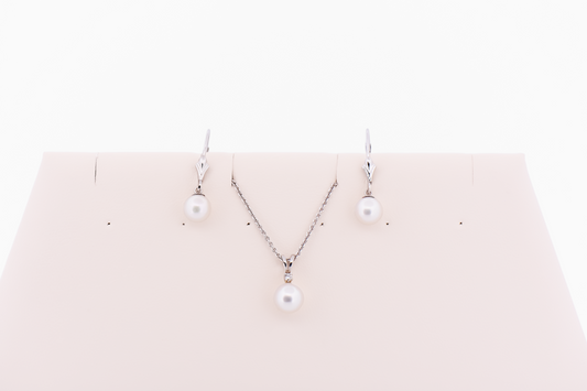White Akoya Pearl Pendant & Earring Set in 14k White Gold