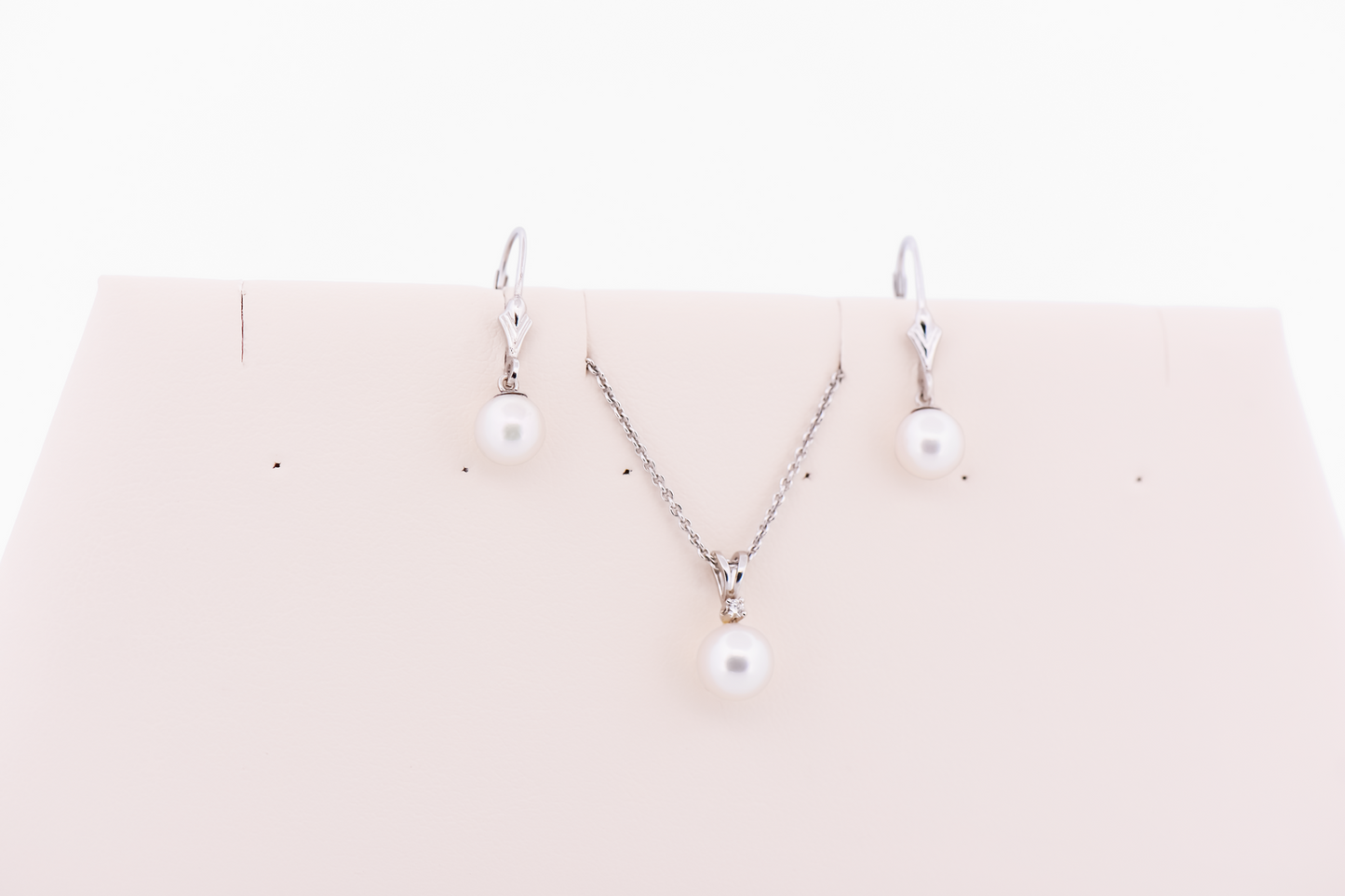 White Akoya Pearl Pendant & Earring Set in 14k White Gold
