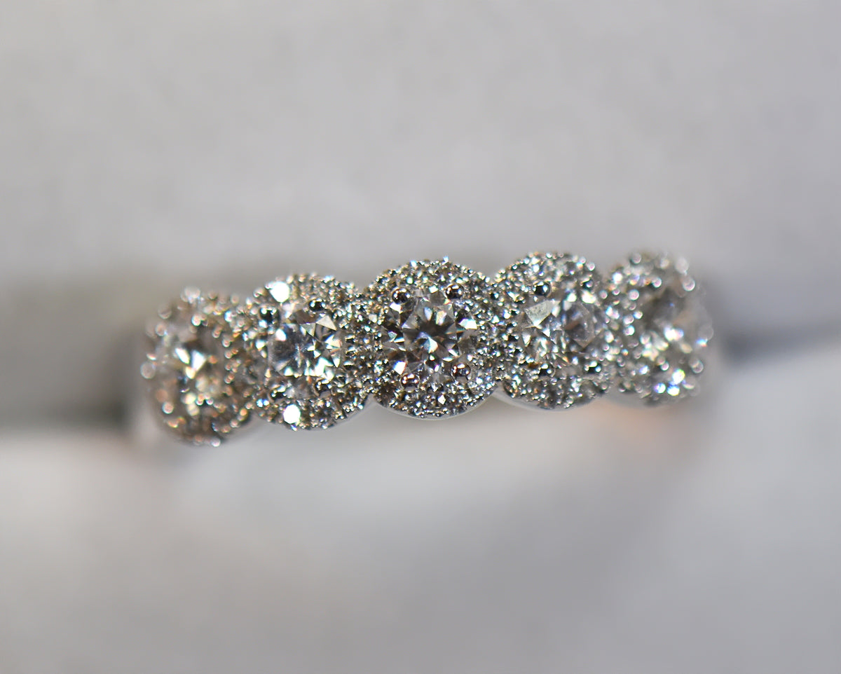 White Gold 5-Stone Diamond Halo Anniversary Band
