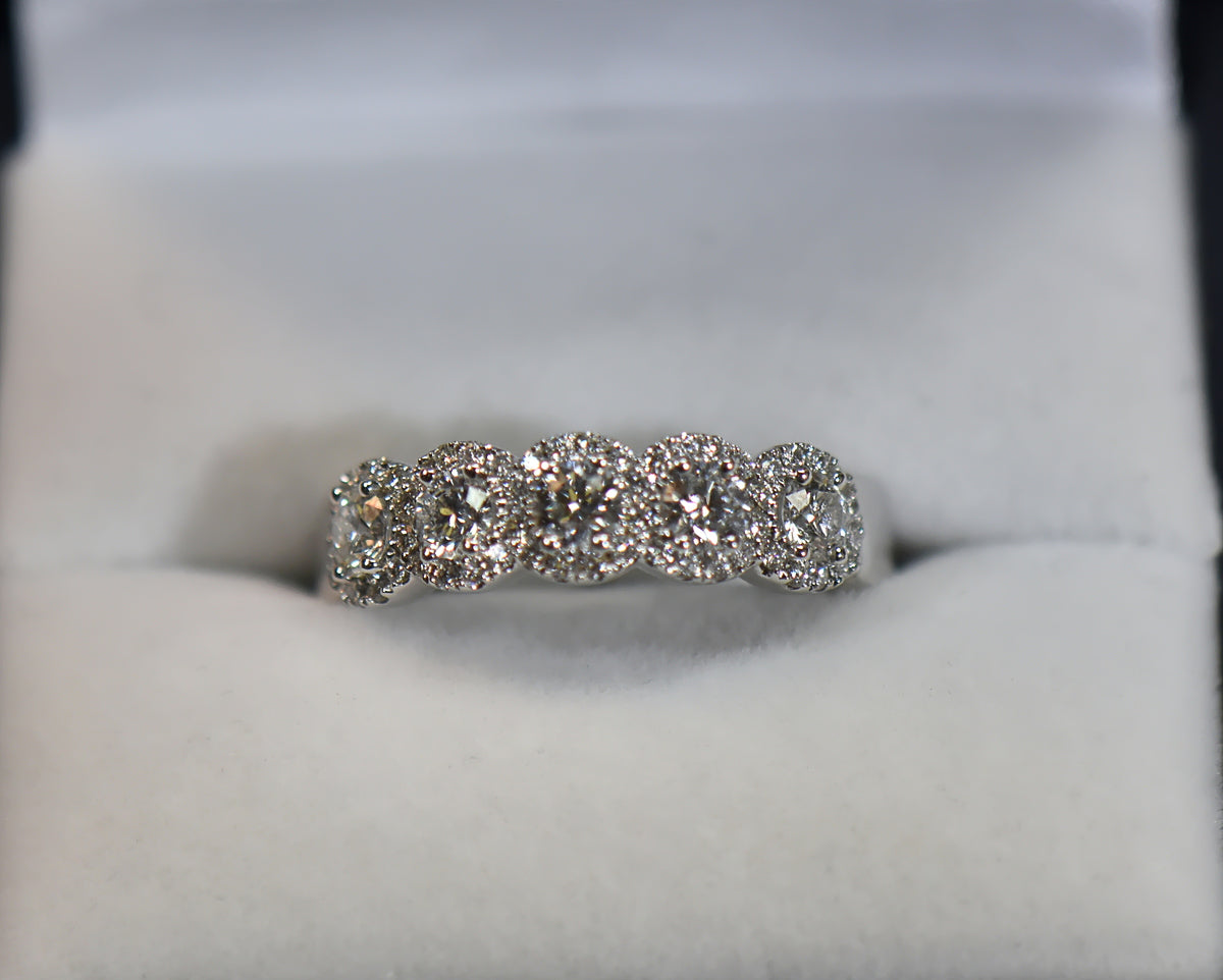White Gold 5-Stone Diamond Halo Anniversary Band