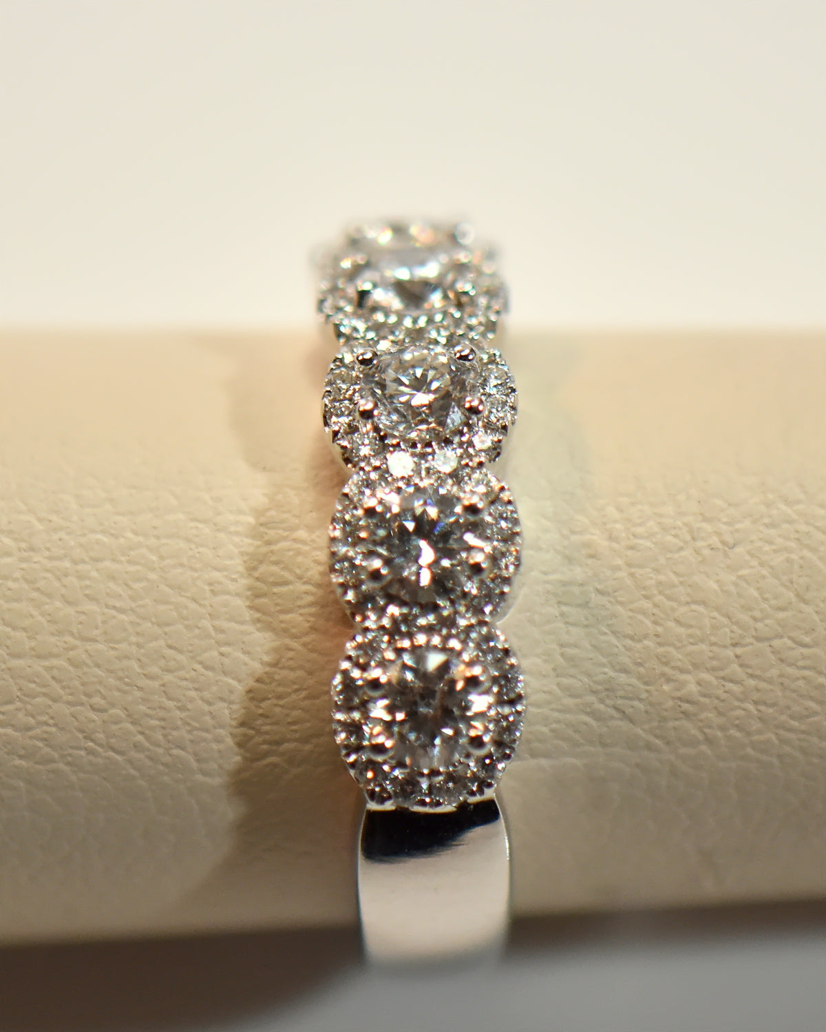 White Gold 5-Stone Diamond Halo Anniversary Band