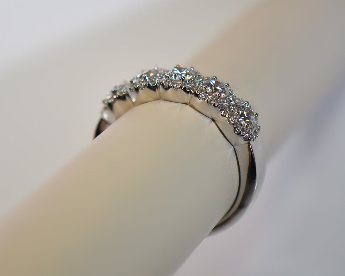 White Gold 5-Stone Diamond Halo Anniversary Band