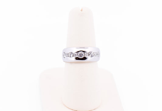 Wide White Gold Band with Channel Set Round & Princess Cut Diamonds