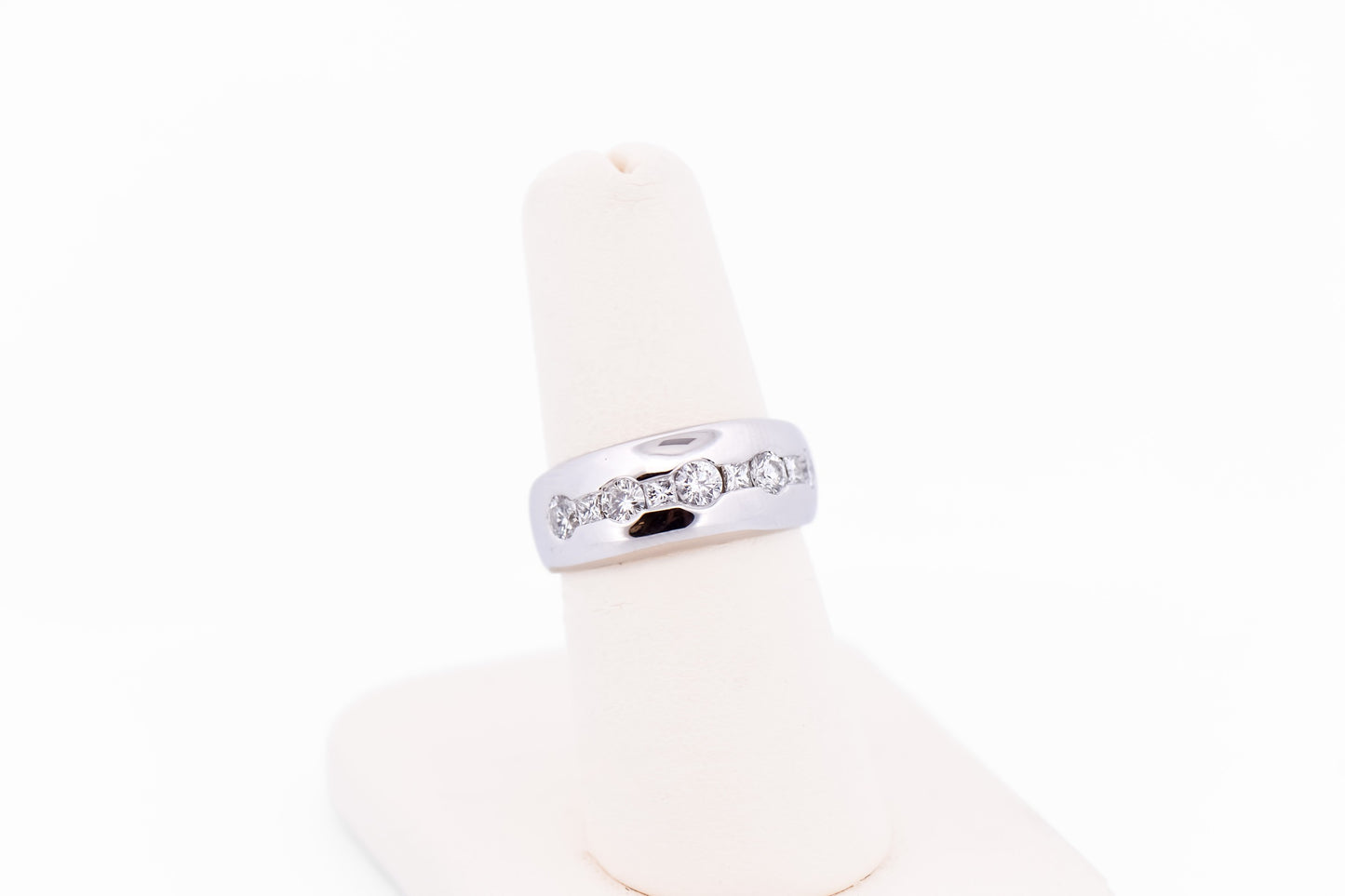 Wide White Gold Band with Channel Set Round & Princess Cut Diamonds