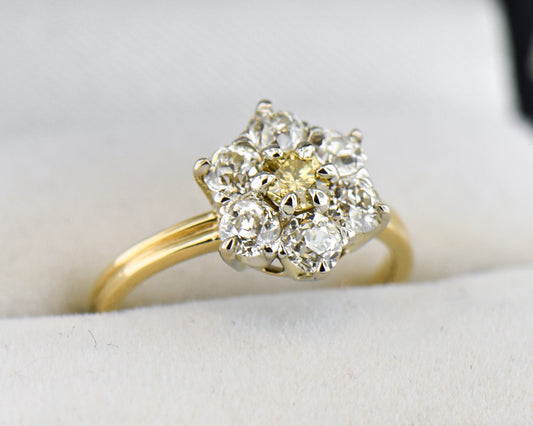 Antique Flower Cluster Ring with Yellow Diamond Center