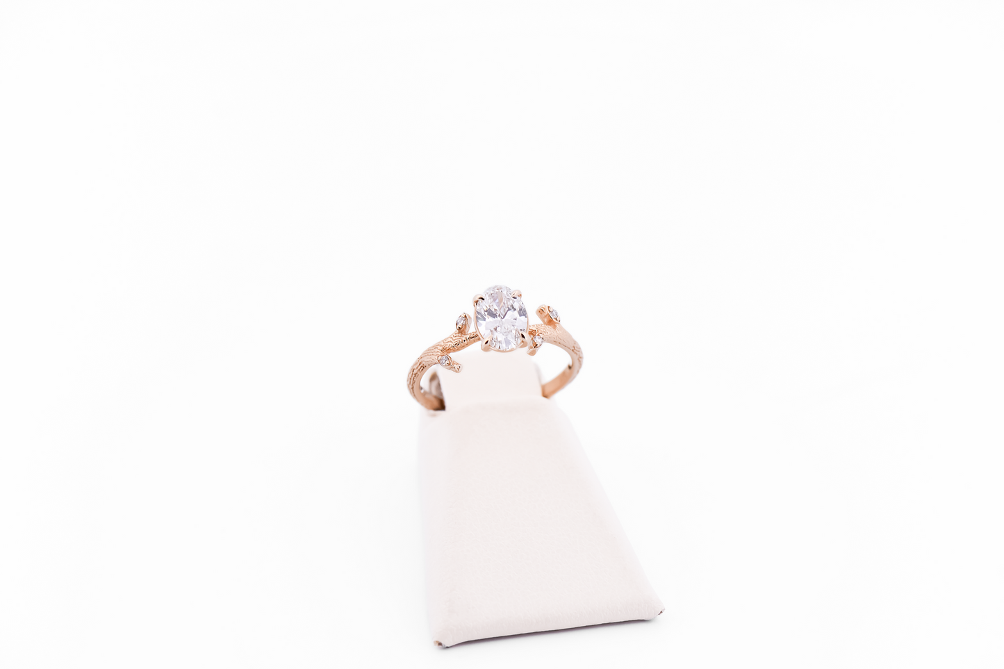 Yellow Gold Branch Style Engagement Ring with Oval Lab Grown Diamond
