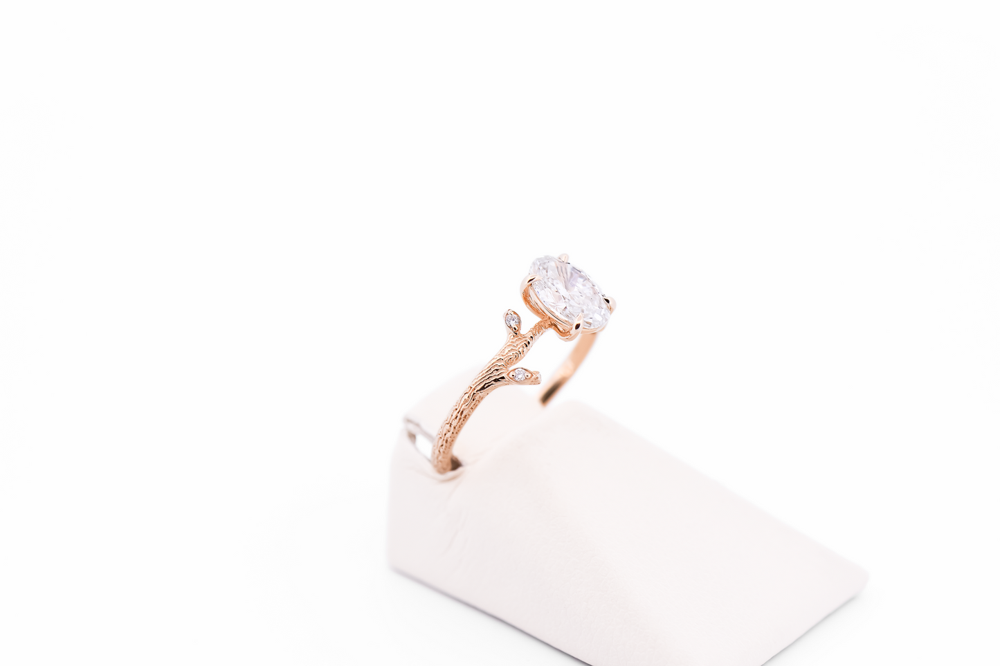 Yellow Gold Branch Style Engagement Ring with Oval Lab Grown Diamond