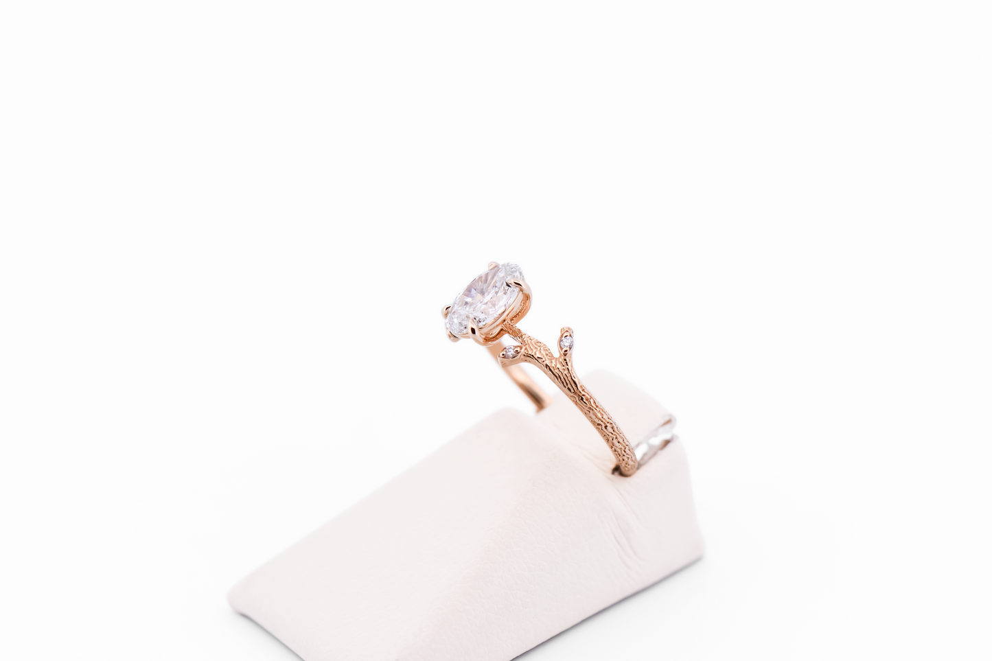 Yellow Gold Branch Style Engagement Ring with Oval Lab Grown Diamond