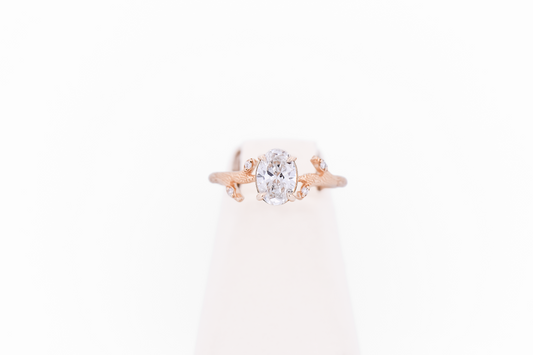 Yellow Gold Branch Style Engagement Ring with Oval Lab Grown Diamond